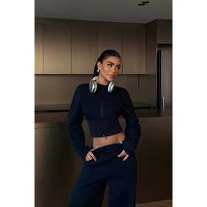 Ensemble de survêtement bleu marine Doutzen Plus à capuche, confortable, coupe-vent, respirant, en nylon, pour le jogging hivernal, taille XL, logo imprimé - Product Image 3