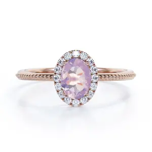 Oval Cut Lavender Quartz Jewelry 925 Sterling Silver Rose Gold Plating Purple Natural Lavender Quartz Fine Ring