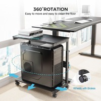 Support de tour d'ordinateur à double niveau réglable en hauteur sur roulettes en métal Chicon avec plateau pour une utilisation moderne au bureau à domicile