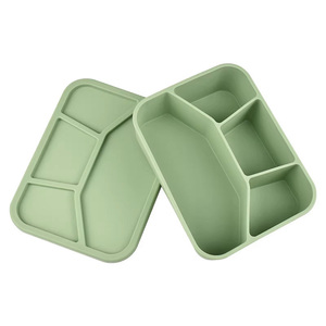 กล่องข้าวเบนโตะซิลิโคน4ช่องพร้อมฝาภาชนะเก็บอาหารที่ให้ความร้อนและเข้าไมโครเวฟได้สำหรับผู้ใหญ่และเด็ก - Product Image 2