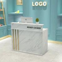 Comptoir de réception rose au design moderne, petit, en bois de luxe pour salons de coiffure, hôtels, magasins de vêtements, bureaux, salons de manucure