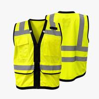 Gilets de sécurité réfléchissants robustes pour la construction et les géomètres, noirs et fluo, en maille haute visibilité avec poche arrière pour tablette