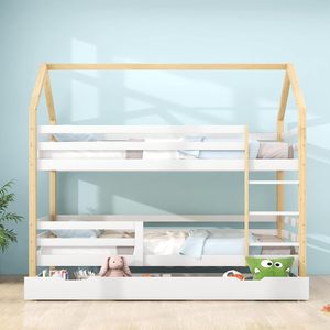 Bunk <strong>Bed</strong> With Ladder and Large Drawers,For 2 Children With Fall Protection and 2 Slatted Frames,<strong>Pine</strong> Children's <strong>Bed</strong> - Product Image 2