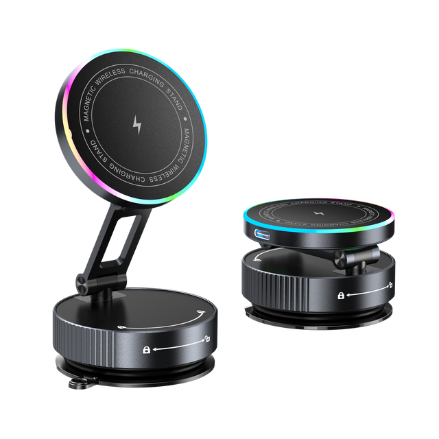 Super Suction Metal Car Mount with Wireless Charging Magnetic Grip & Flexible Mobile Phone Holder for Desk and Car Dashboard