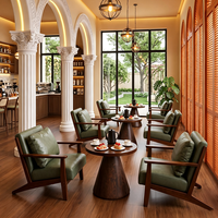 Ensemble de salon vintage en bois massif avec canapé en cuir PU, fauteuil rétro, table basse, mobilier commercial pour café, bistrot, pub