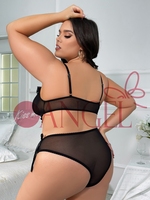 Lingerie sexy grande taille ensembles de soutien-gorge KISS ME ANGEL OEM maille noire transparent évider nuisette lingerie sexy femmes