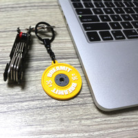 Mini plaque d'haltère voiture Pvc caoutchouc porte-clés hommes Fitness porte-clés 'forte belle santé' pendentif poids plaque porte-clés