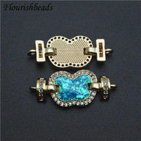 Papillon forme 27x11mm métal laiton bleu blanc Zircon mode Double trou collier connecteur fermoirs pour la fabrication de bijoux de mode