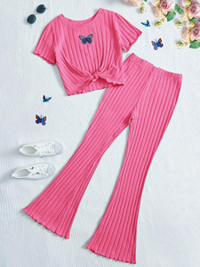 Ropa de Primavera para Adolescentes, Camiseta Informal Estampada y Pantalones Acampanados, Conjunto de 2 Piezas, Ropa de Verano para Niñas, Ropa de Boutique Suave para Niñas - Product Image 6