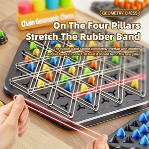 เกมหมากรุกเรขาคณิตแบบอินเทอร์แอคทีฟ บอร์ดทริกเกิล ฝึกฝนการเชื่อมโยงด้วยยางรัดพลาสติก สำหรับการฝึกตรรกะสำหรับครอบครัว - Product Image 3