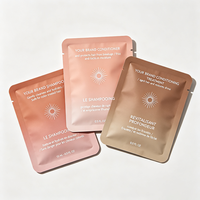 Sachets personnalisés imprimés en feuille métallisée à usage unique avec encoche de déchirement pour échantillons de shampoing, après-shampoing et produits capillaires