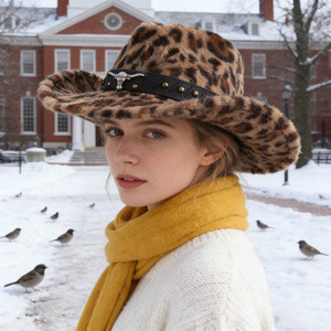 Sombrero Vaquero con Estampado de Leopardo ZhenXi M56-58cm con Banda de Remaches de Cabeza de Toro, Sombrero Elegante para el Día a Día - Product Image 3