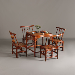 Ming Style <b>Bamboo</b> Square Tea <b>Table</b> Set 5 Piece Traditional Chinese Design For Afternoon Tea - Product Image 4