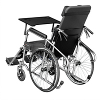 Fauteuil roulant hydraulique entièrement inclinable avec roues pleines de 24 pouces et siège respirant, en acier au carbone, repose-jambes réglable, frein à main, table et récipient de toilette
