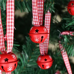 Ourwarm 20Pcs Christmas Tree Decoration Red Bell Metal Snowflake Jingle Bell