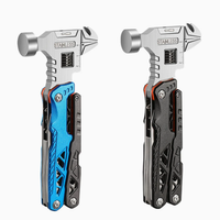 Outil multifonction pliable 18-en-1, marteau, poignée en aluminium anodisé bleu, clé, allume-feu, sifflet, outil de survie d'urgence pour le camping