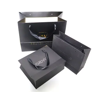 Custom Gold LOGO High-grade Black Jewelry Paper Bag Promotion Retail Brand Clothing Gift Shopping Bag