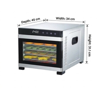 Elektrische 6-bakjes roestvrijstalen voedseldroger - fruitdroger - 35-75°C regelbare temperatuur - 24 uur timer - digitale bediening - oververhittingbeveiliging