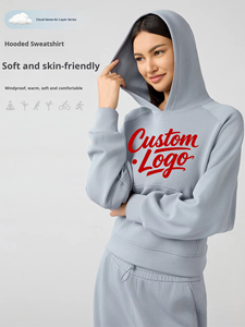 Pull à capuche doublé coupe-vent pour <span class=keywords><strong>femme</strong></span>, décontracté, ample, court, pour la course à pied, sport, manches longues, nouvelle collection automne-hiver, DAW165 - Product Image 1