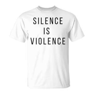 Camiseta Silence Is Violence Blanca Unisex para Adultos Cuello Redondo Manga Corta Promocional - Product Image 1