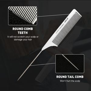 Peine de peluquería profesional de 7 diseños, fibra de carbono ABS, <span class=keywords><strong>doble</strong></span> cara, cola puntiaguda, antiestático, blanco, conjunto de peine para cortar el pelo - Product Image 3