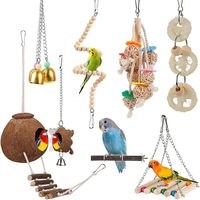 Nouvelle collection transfrontalière de jouets pour oiseaux : Ensemble multi-pièces avec échelles, balançoires, balles en rotin et jouets à mâcher en bois