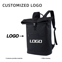 Sac à dos roll top imperméable grande capacité sac d'école décontracté sac de voyage fermeture éclair Polyester sac d'ordinateur à la mode