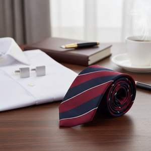 Claret <b>Navy</b> Blue Jacquard <b>Tie</b> - Product Image 3
