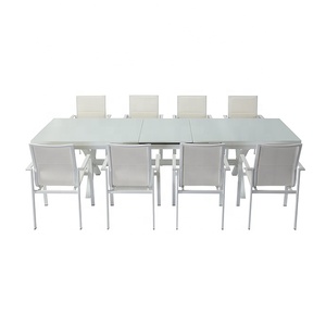 Conjunto de Muebles de Malla para Jardín <span class=keywords><strong>y</strong></span> Patio, <span class=keywords><strong>Mesa</strong></span> <span class=keywords><strong>y</strong></span> Silla Extensible de <span class=keywords><strong>Aluminio</strong></span>, Rectángulo Blanco, Tapa de <span class=keywords><strong>Cristal</strong></span>, Café, Picnic, Comedor, Jardín, <span class=keywords><strong>Exterior</strong></span> - Product Image 4