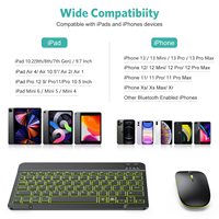 Mouse nirkabel dan Keyboard Rgb lampu 7 warna, Keyboard dan Mouse bluetooth Backlit 7 warna Kombo untuk ipad ke-10 ipad 9 Pro Mini air