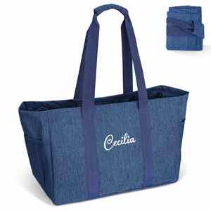 Custom Name Embroidery 9 Gallon Extra <b>Large</b> Utility Tote <b>Bag</b> Foldable Reusable Water Resistant Denim <b>Storage</b> <b>Bag</b> 7 Colors - Product Image 1
