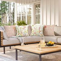 Housse de coussin à motif d'oiseaux et de fleurs de printemps, design de couronne de fleurs colorées, adaptée à la décoration de la terrasse à domicile, 4 pièces