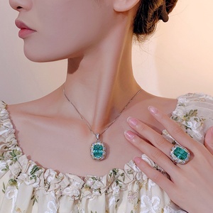 Fashion Eco-friendly Copper Gold Plated 12*16mm Green Zircon Pendant Ring Jewelry for Women High Quality Set for Elegance - Product Image 6
