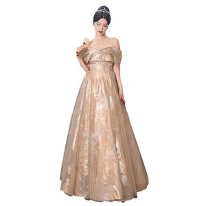 S1708R 2025 Nouvelle robe de soirée élégante de haute qualité, magnifique robe de soirée à sequins champagne or, à une épaule - Product Image 5