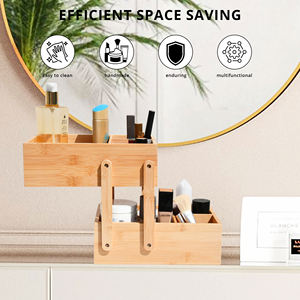 Boîte à bijoux carrée pliable à 2 niveaux en bambou pour comptoir de salle de bain Présentoir de parfum cosmétique polyvalent 50x40x30cm - Product Image 2