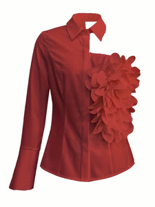 Top Bianco con Spalla Scoperta e Design a Pelle Sottile, Decorazione Floreale Tridimensionale Grande, Alla Moda ed Elegante - Product Image 5
