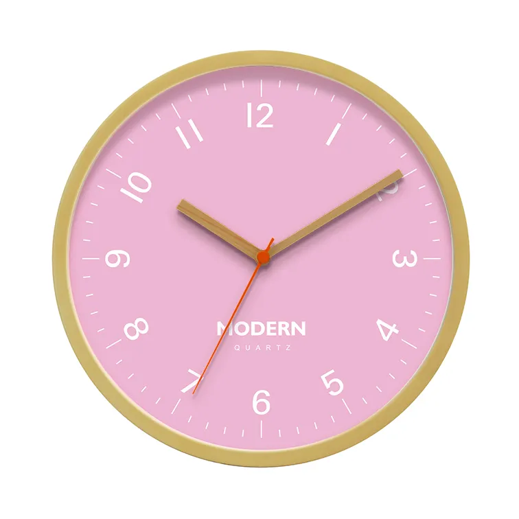 25cm promotionnel décoratif en plastique mur oem horloges personnalisé rose horloge murale 10 pouces