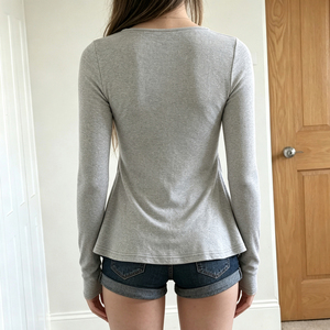 Womens <b>Y2K</b> Retro Floral Printed Color Block High Waist Tie Slim Fit V-neck <b>Long</b> <b>Sleeve</b> Casual T-Shirt Streetwear Fashion <b>Top</b> - Product Image 2