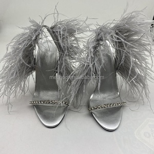 Personalizzare i sandali con tacco alto con piume di struzzo con cinturini con diamanti per donne Mature e sexy sandali con tacco alto - Product Image 6