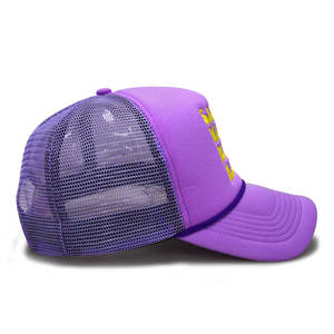 Custom Foam Trucker Hats <b>Thick</b> Netting Mesh Back Adjustable Sports Caps with <b>Rope</b> Puff Embroidery Purple Taro Foam Trucker Hat - Product Image 2