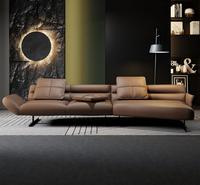 Canapé d'angle minimaliste italien en cuir véritable, design moderne haut de gamme en arc pour salon, cuir de vachette première couche marron