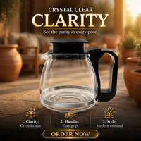 Carafe à café en verre borosilicate 1100 ml, conforme FDA LFGB, base universelle réglable en hauteur 133,7 mm, vente en gros