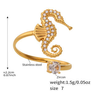 Anillos Finos Resistentes al Deslustre e Impermeables, Chapados en Oro PVD de 14k y 18k, Acero Inoxidable 316L, Anillos con Circonitas y Diseño de Criaturas Marinas para Mujer - Product Image 6