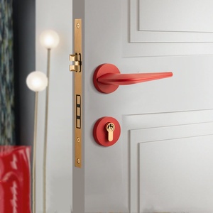 Pegangan tuas pintu kuningan padat kelas atas-pegangan pintu desainer Modern merah untuk penggunaan komersial perumahan - Product Image 3