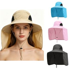 Chapeau Visière Anti-UV à Large Bord avec Cache-Cou Amovible et Ouverture pour Queue de Cheval – Idéal Jardinage, Pêche, Randonnée – Cadeau Promotionnel - Product Image 1