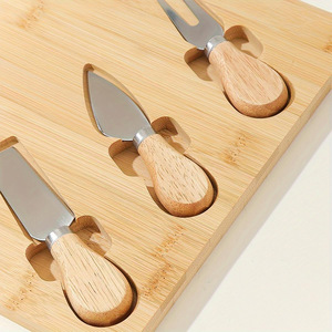 Bamboo Cheese <b>Board</b> Set With Knives 3 Piece Cutting <b>Board</b> For Cheese And Bread Serving Western Style Kitchen <b>Tool</b> - Product Image 3