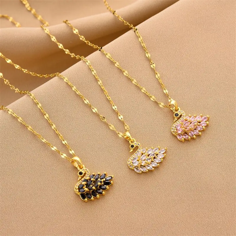 High Quality Fashion Charm Ladies Jewelry with CZ Diamond Swan Necklace