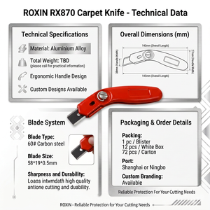 Cuchillo para Alfombras, Cuchillo de Corte de Metal de Alta Resistencia, Cuchillo de Recorte RX870, Cuchillos Utilitarios de Hoja Fija, Personalizado de Fábrica - Product Image 1
