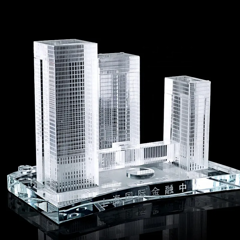 Luxury folk crafts custom crystal glass 3D architectural model souvenir crystal crafts