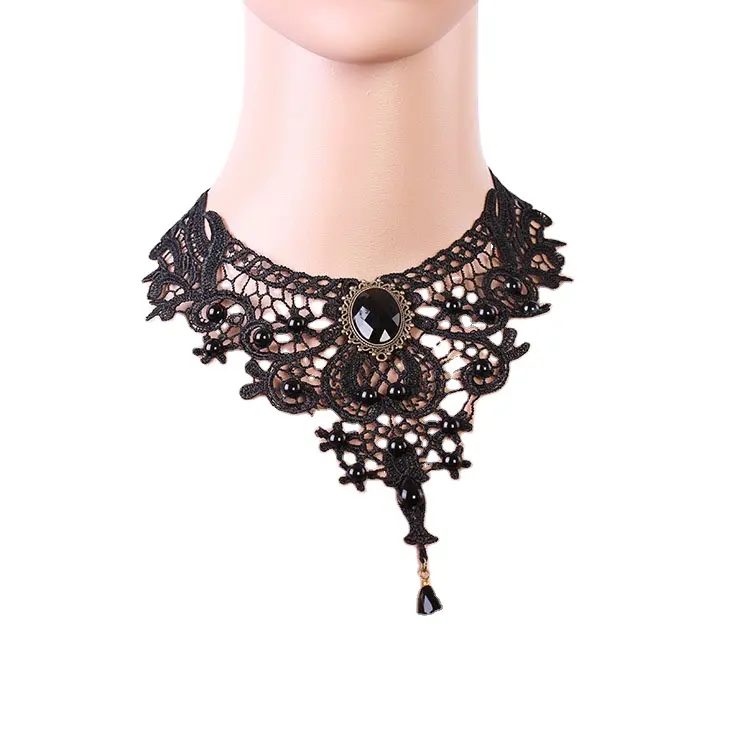 Collier en dentelle noire pour femmes, col chaîne, Style rétro, Punk, gothique, élégant, Sexy, femme, fille, ras du cou, victorien